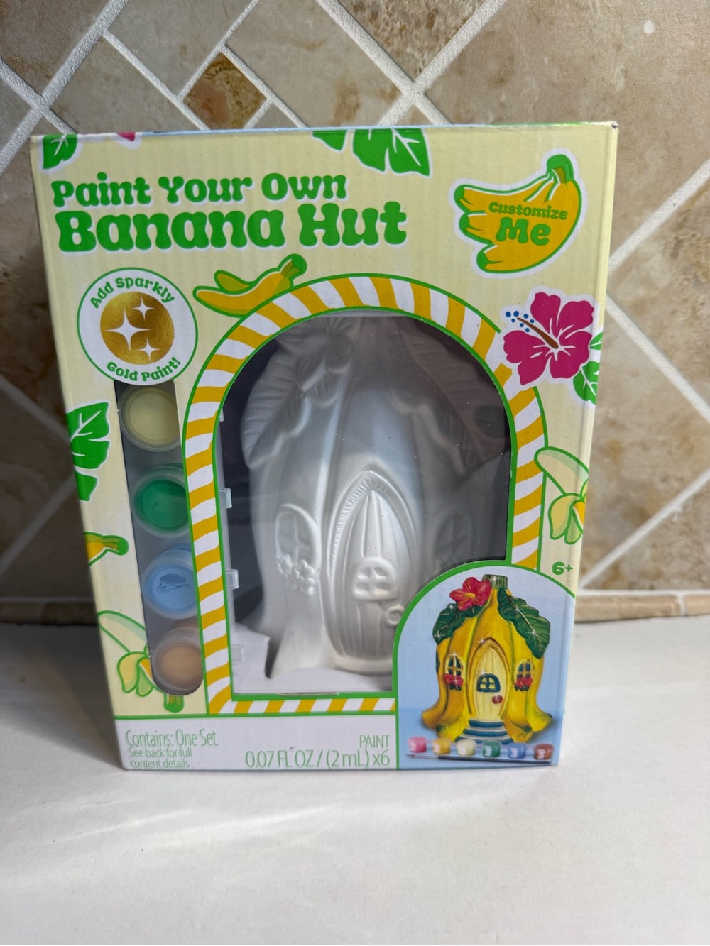 Bright Stripes Paint Your Own Banana Hut Plaster Craft Kit 6+ New
